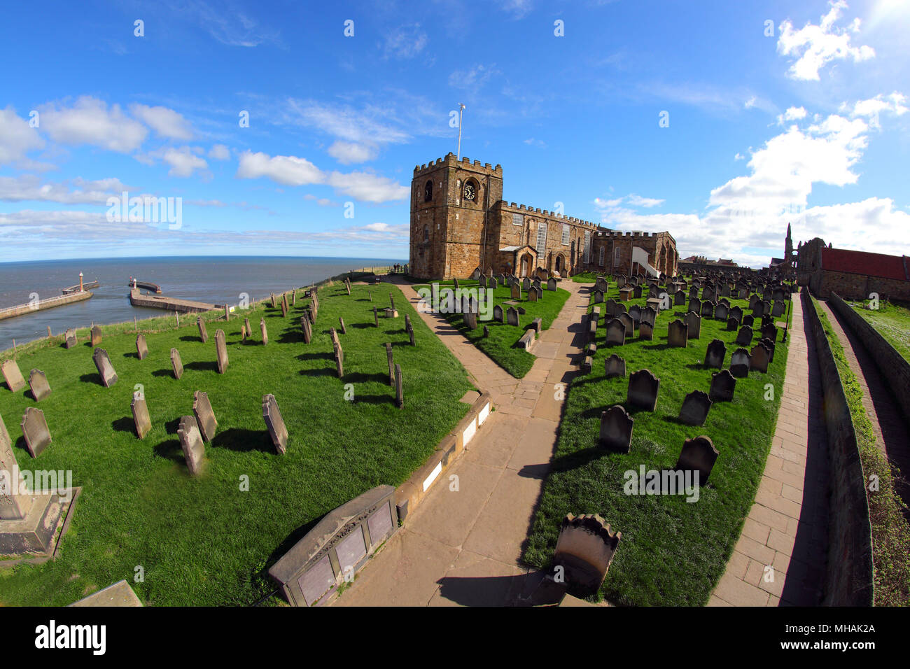 St Mary's Church Whitby at the top of the 199 steps Stock Photo Alamy