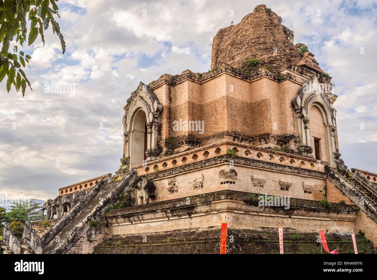 Ancient Stupa of Wat Chedi Luang, Chiang Mai, Northern Thailand Stock Photo