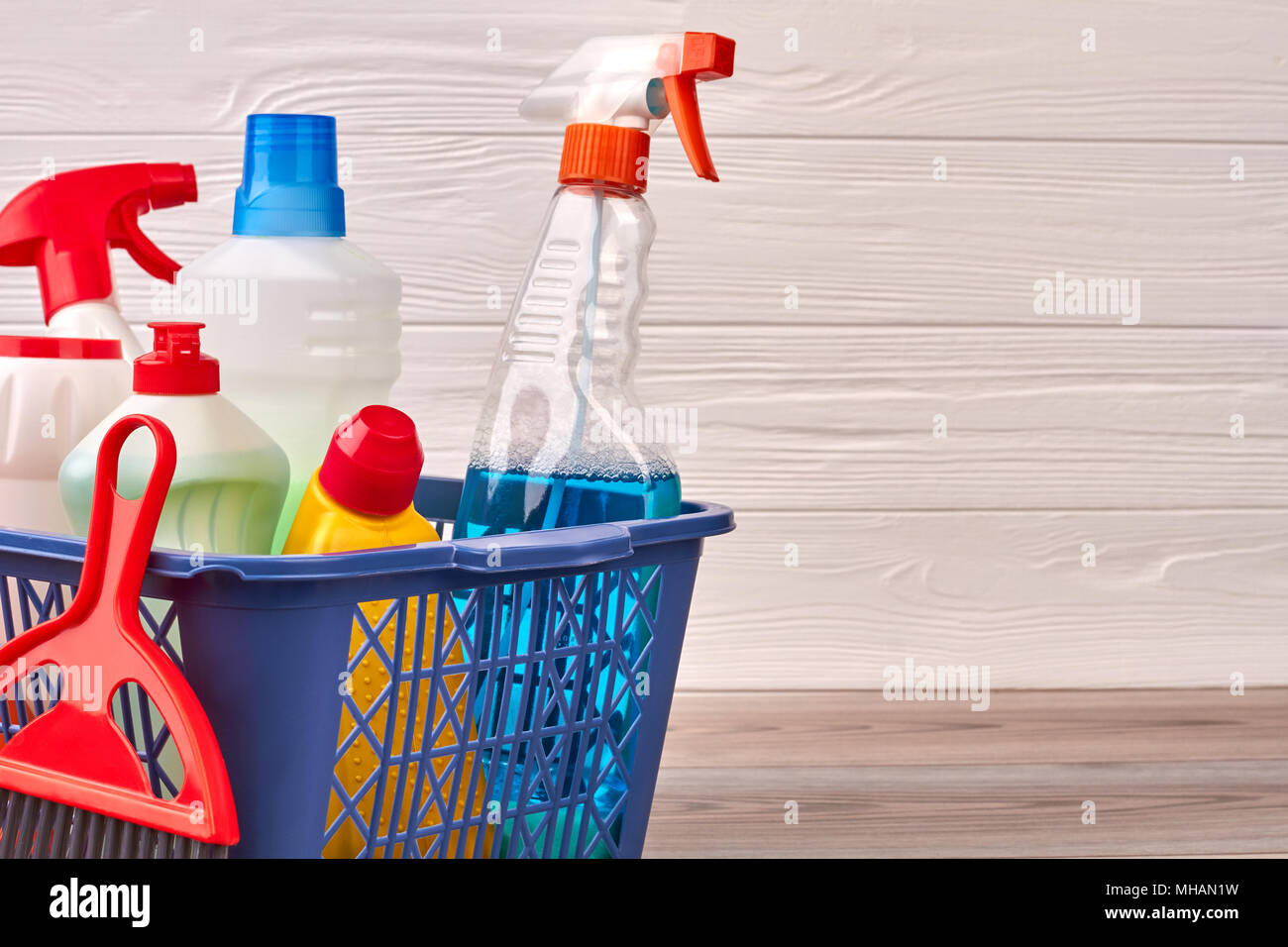 Cleaning supplies for clean house. Stock Photo