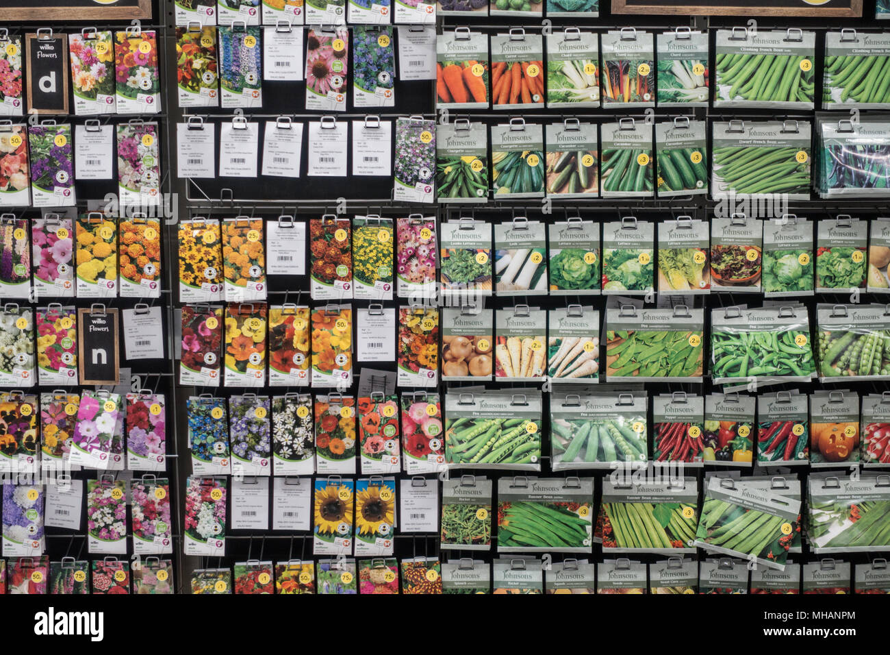 A selection of packet seeds to buy and grown in your garden Stock Photo