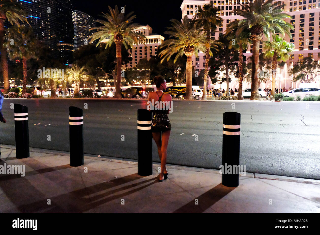girl on streets in Las Vegas in skimpy dress Stock Photo