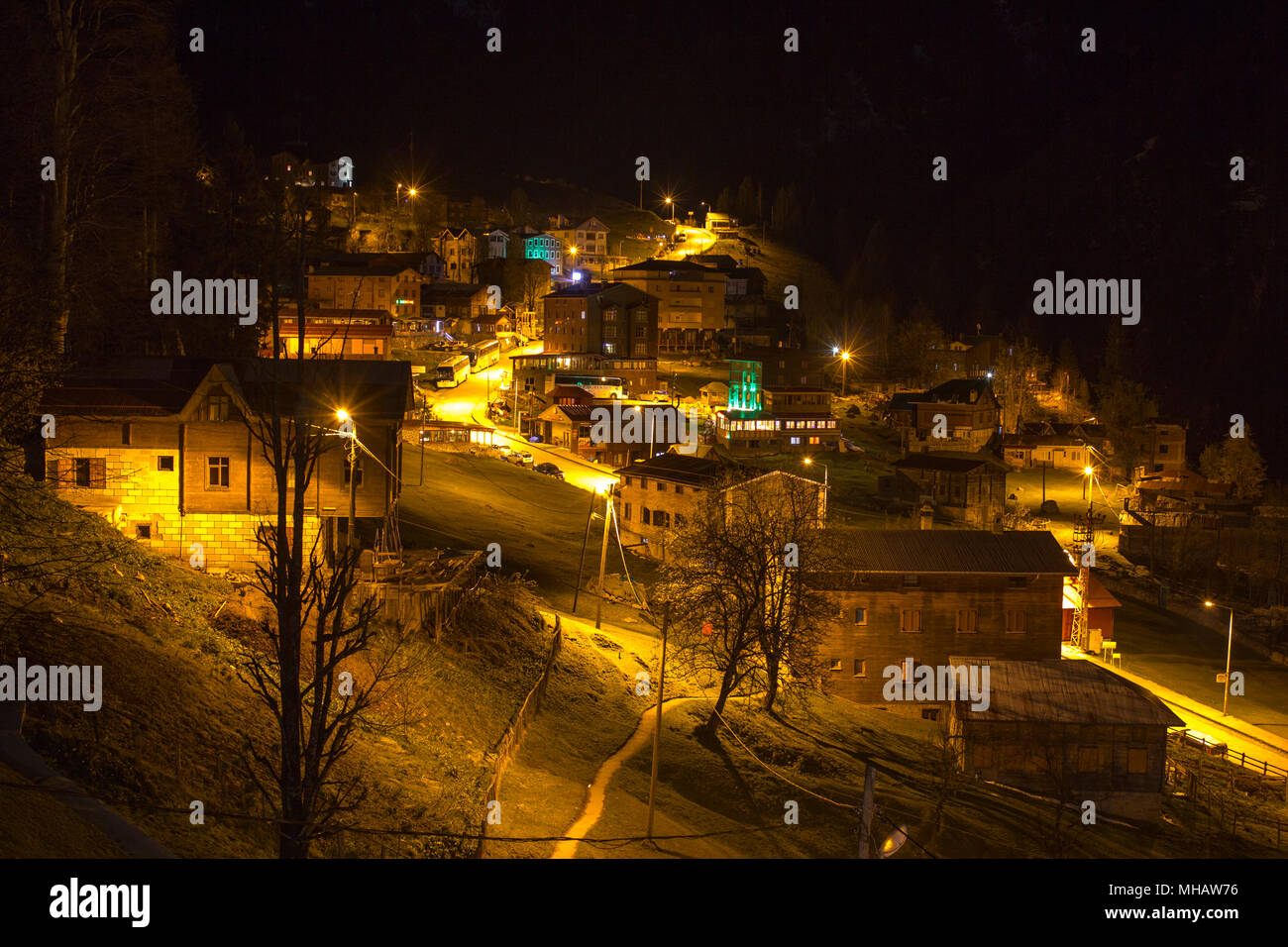 long shot of ayder plateau at midnight Stock Photo