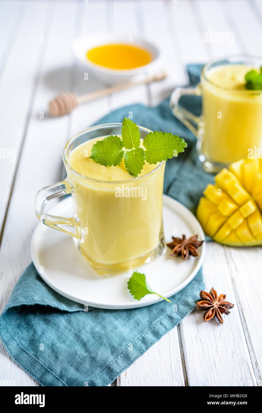 Mango Lassi traditional Indian yoghurt drink in a glass jars Stock Photo Alamy