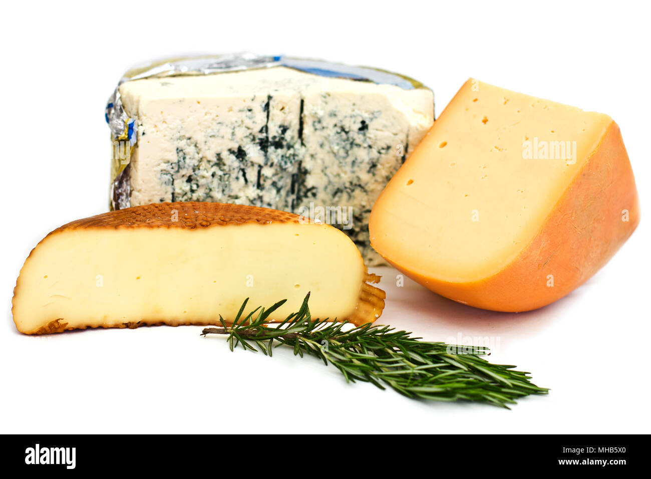 Cheese set. Roquefort with blue mold, cheddar and smoked cheese