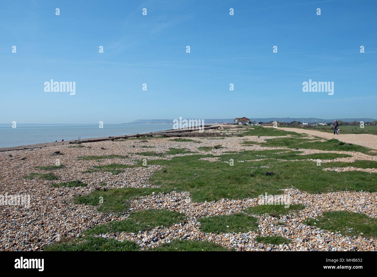 The unspoilt shingle beach between Normans Bay and Pevensey, Sussex, UK Stock Photo
