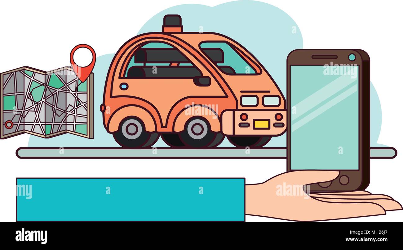 isometric car and smartphone with gps application Stock Vector Image ...
