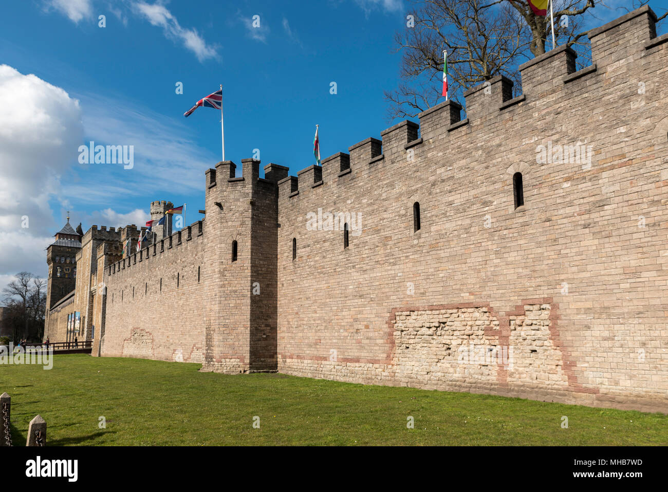 Walls of Cardiff Castle - Wales, Great Britain Stock Photo