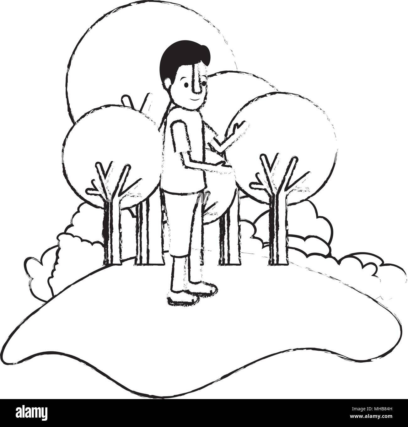 Isometric Little Boy In Field Landscape Character Stock Vector Image