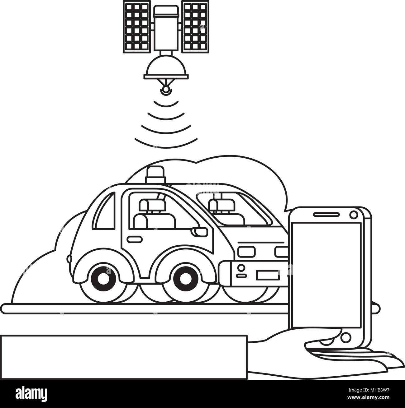 isometric car and smartphone with gps application Stock Vector Image ...