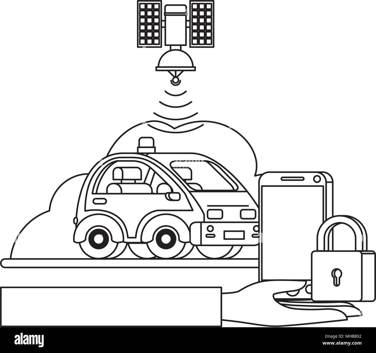 isometric car and smartphone with gps application Stock Vector Image ...