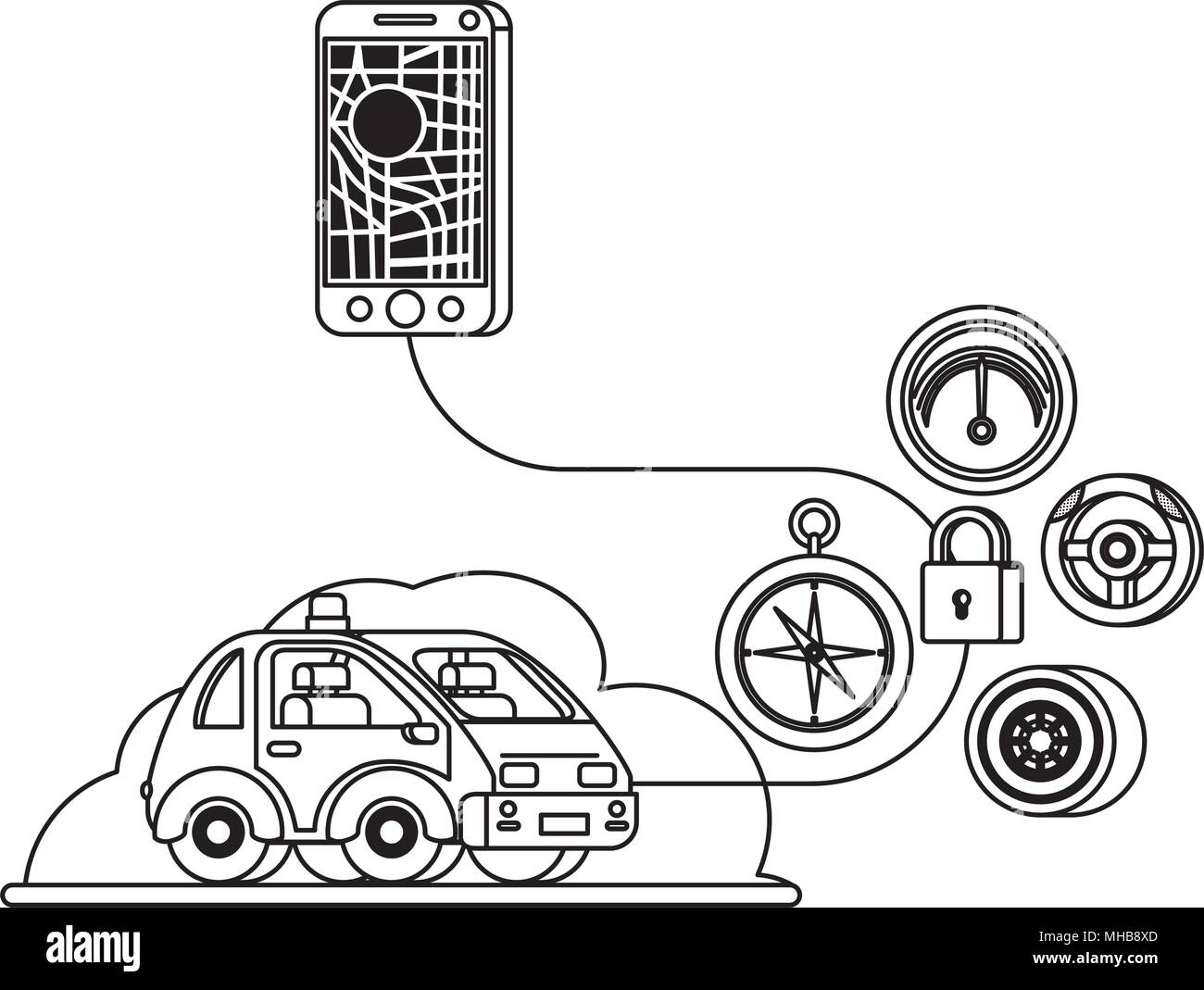 isometric car and smartphone with gps application Stock Vector Image ...