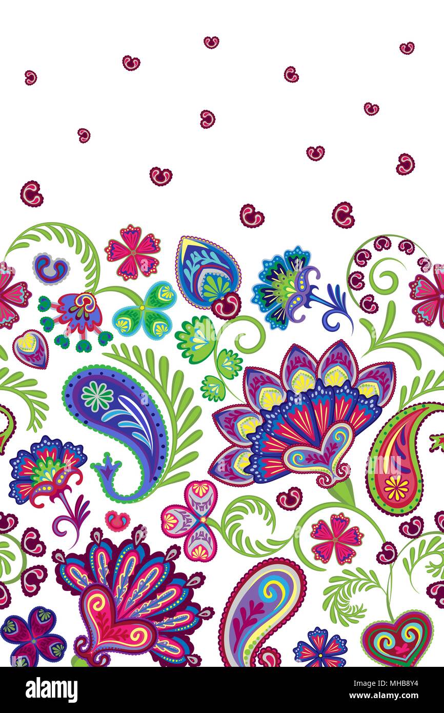 Damask style paisley floral vertical seamless pattern. Vector eps8 Stock Vector
