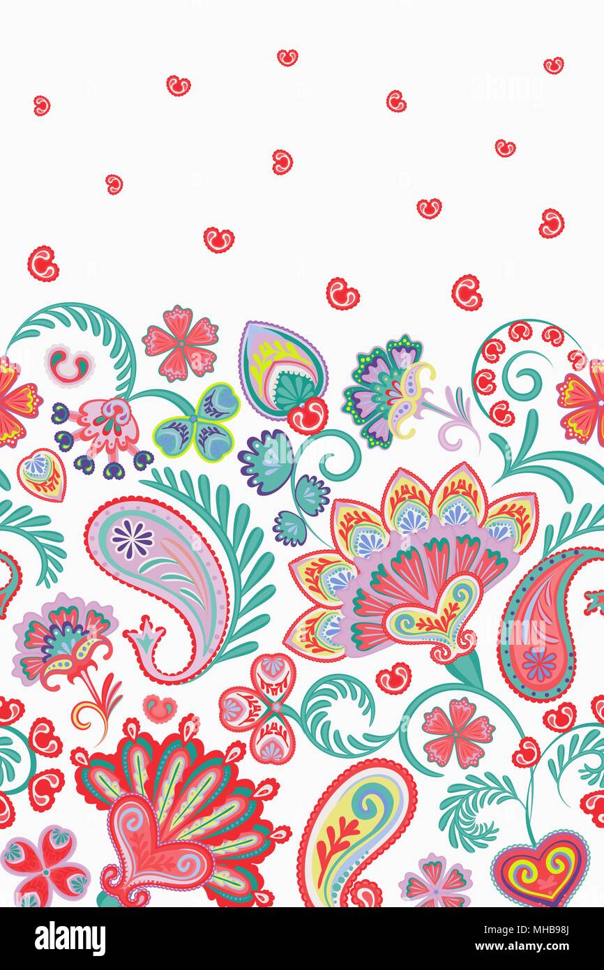Damask style paisley floral vertical seamless pattern. Vector eps8 Stock Vector