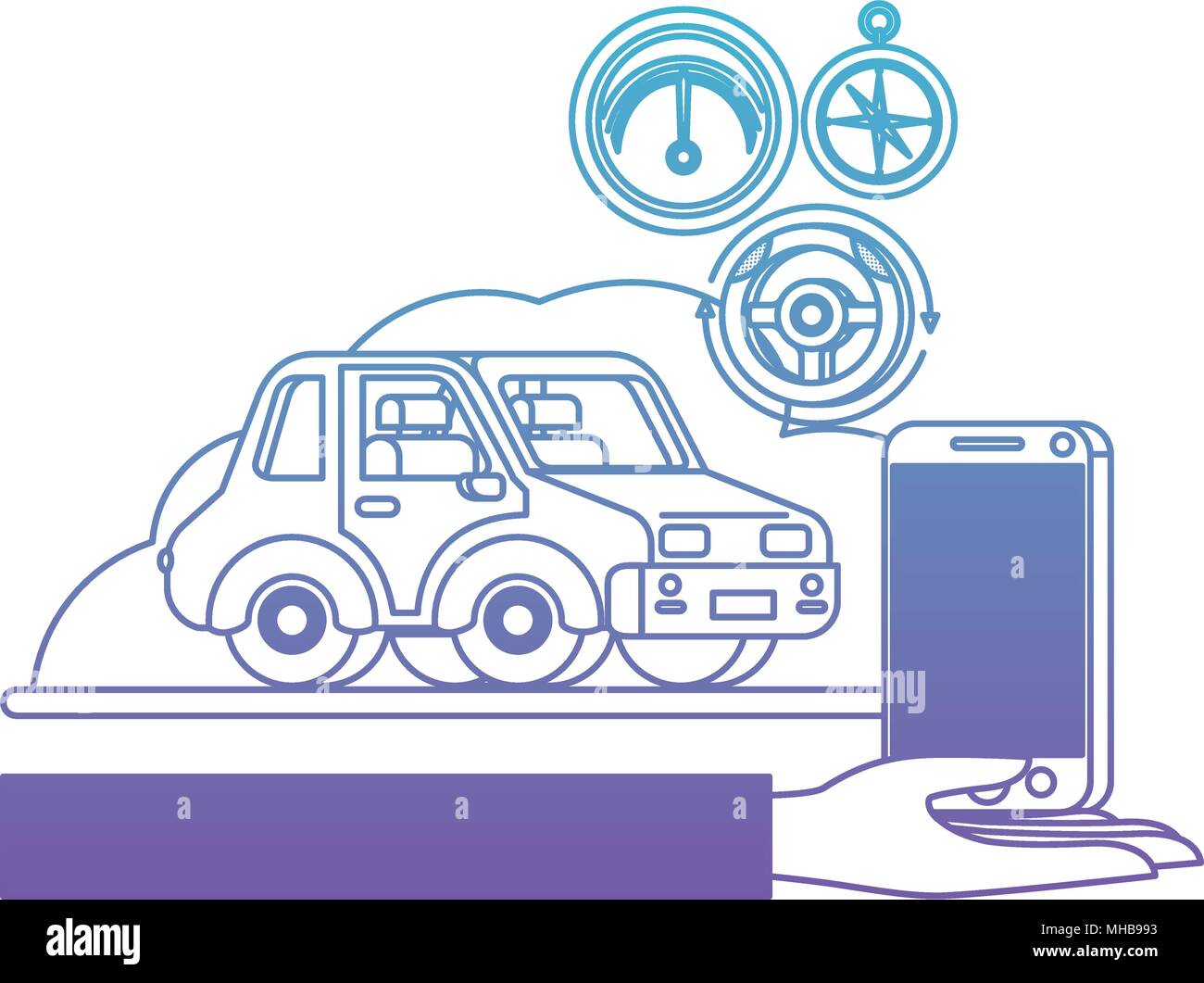 isometric car and smartphone with gps application Stock Vector Image ...