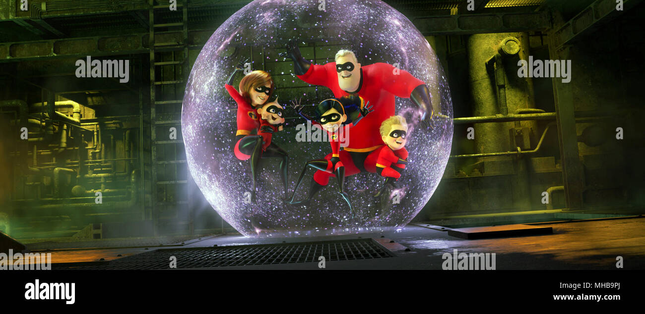 Incredibles 2 is an upcoming American 3D computer-animated superhero film, and is the sequel to the 2004 film The Incredibles.  This photograph is for editorial use only and is the copyright of the film company and/or the photographer assigned by the film or production company and can only be reproduced by publications in conjunction with the promotion of the above Film. A Mandatory Credit to the film company is required. The Photographer should also be credited when known. Stock Photo