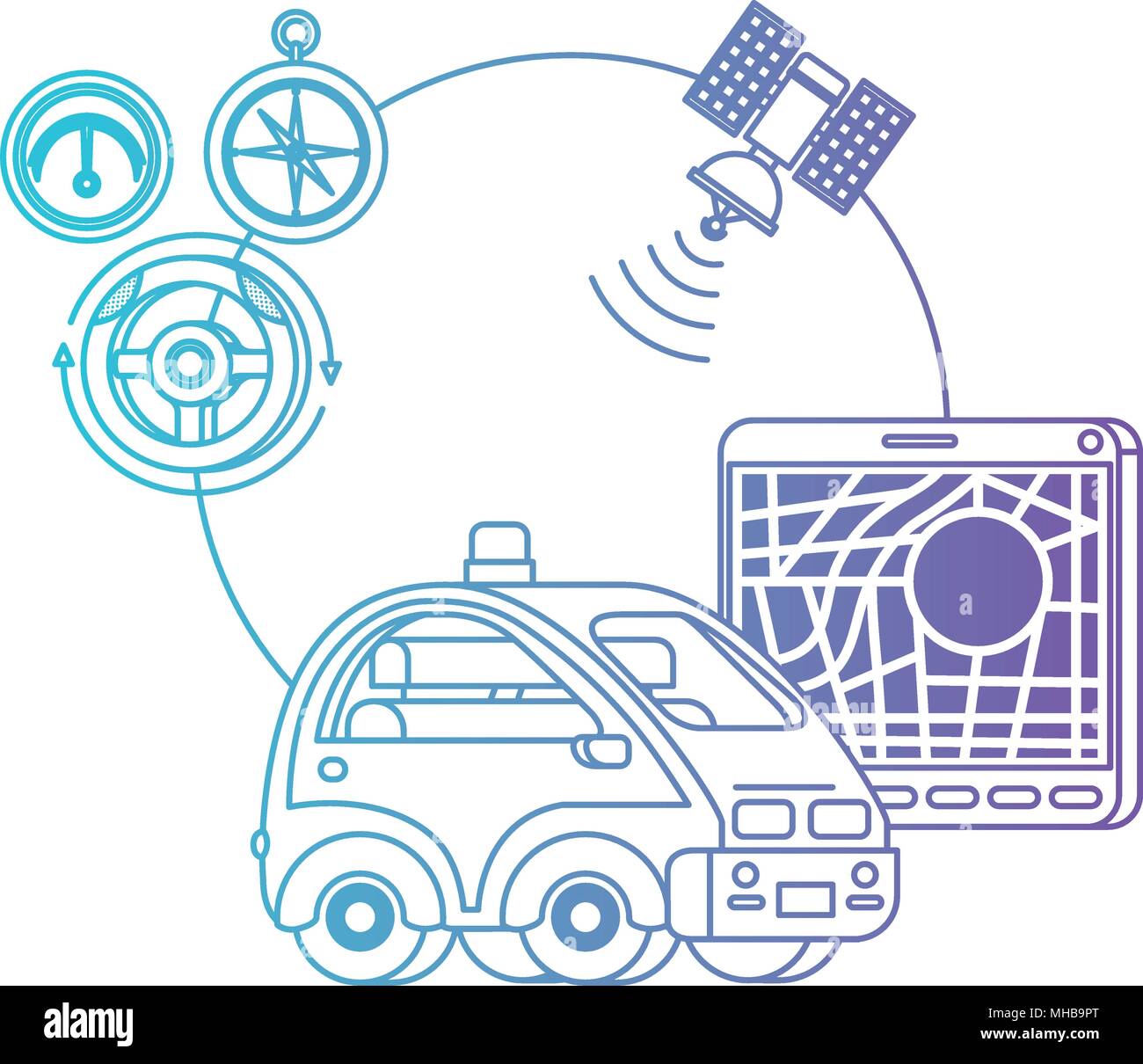 isomatric car and tablet with gps app Stock Vector