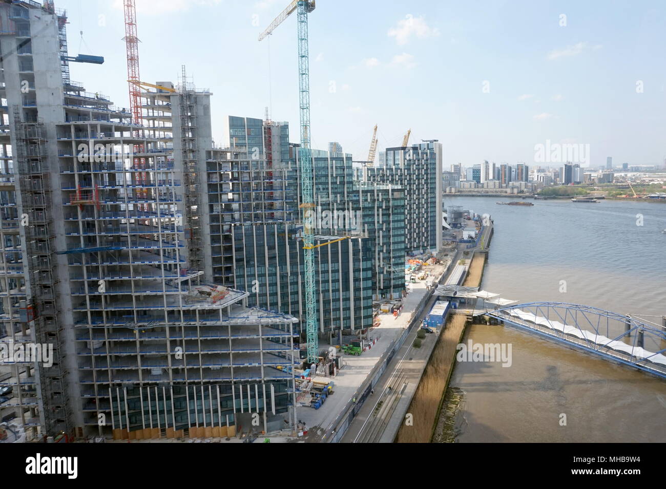 Views from the Emirates Air Line of new flats under construction on the North Greenwich Peninsula, London Stock Photo