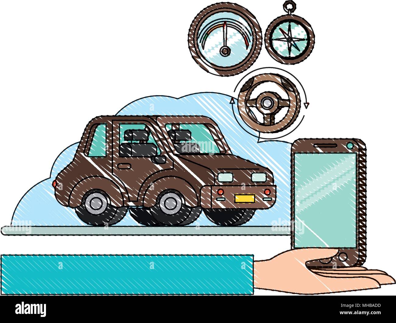 isometric car and smartphone with gps application Stock Vector Image ...