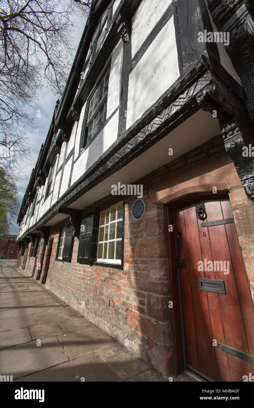 City of Chester, England. Picturesque view of the Grade II listed Nine Houses on Chester’s Park Street. Stock Photo