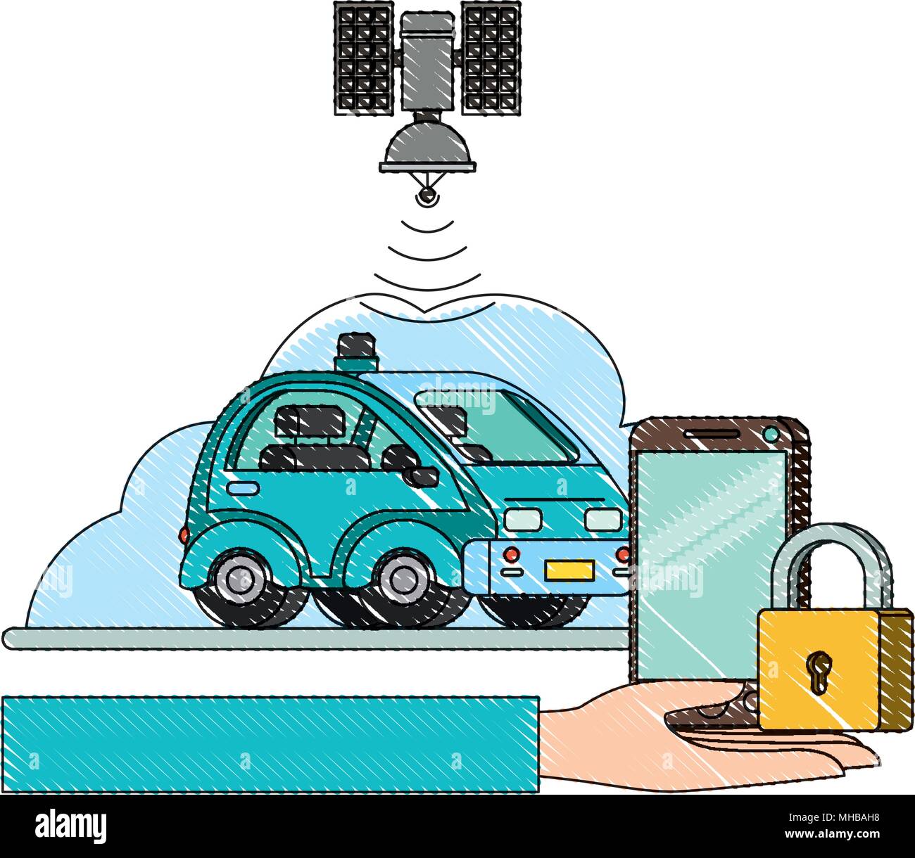 isometric car and smartphone with gps application Stock Vector Image ...