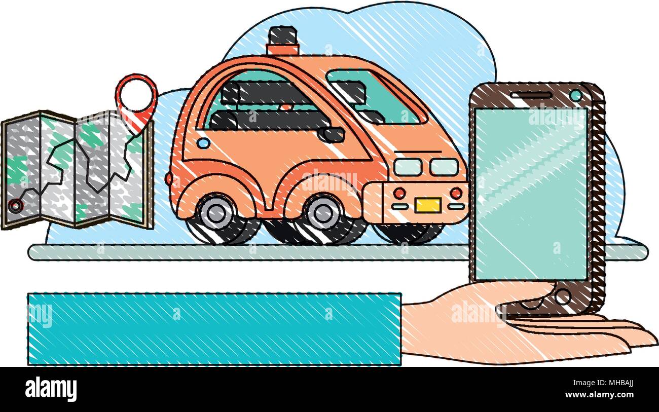 isometric car and smartphone with gps application Stock Vector Image ...