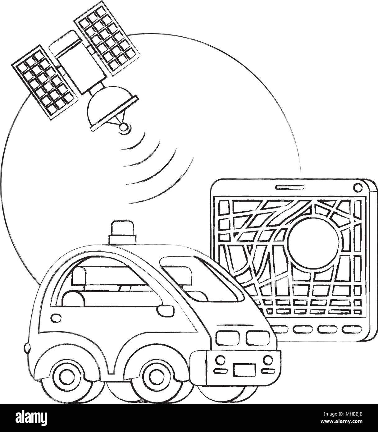 isomatric car and tablet with gps app Stock Vector
