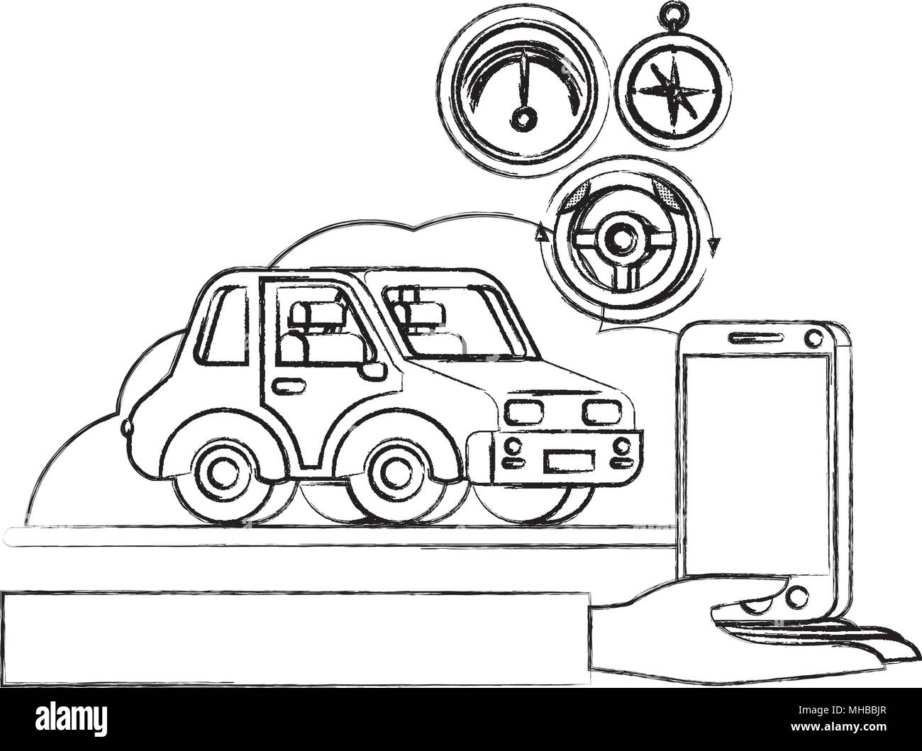 isometric car and smartphone with gps application Stock Vector Image ...