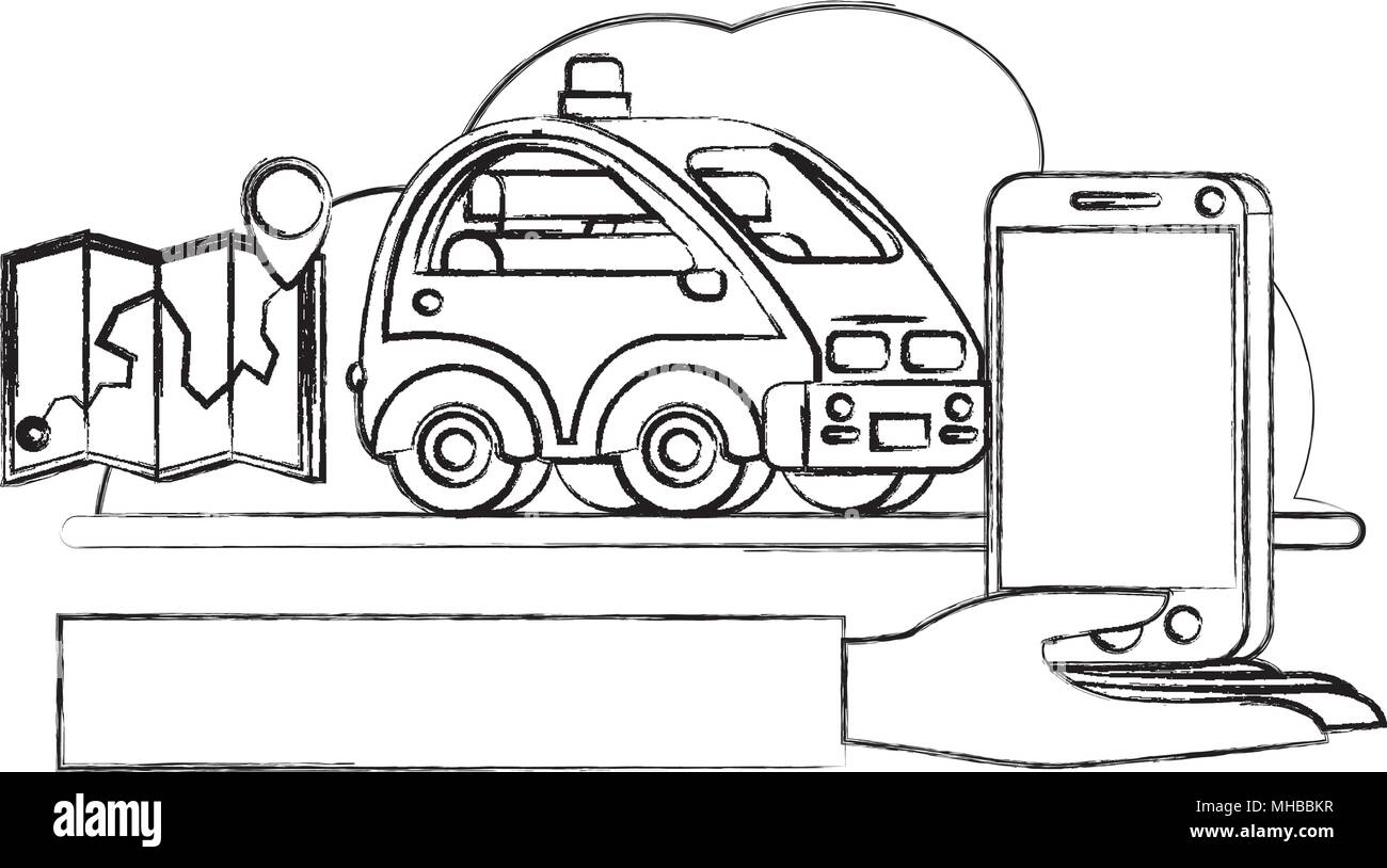 isometric car and smartphone with gps application Stock Vector Image ...
