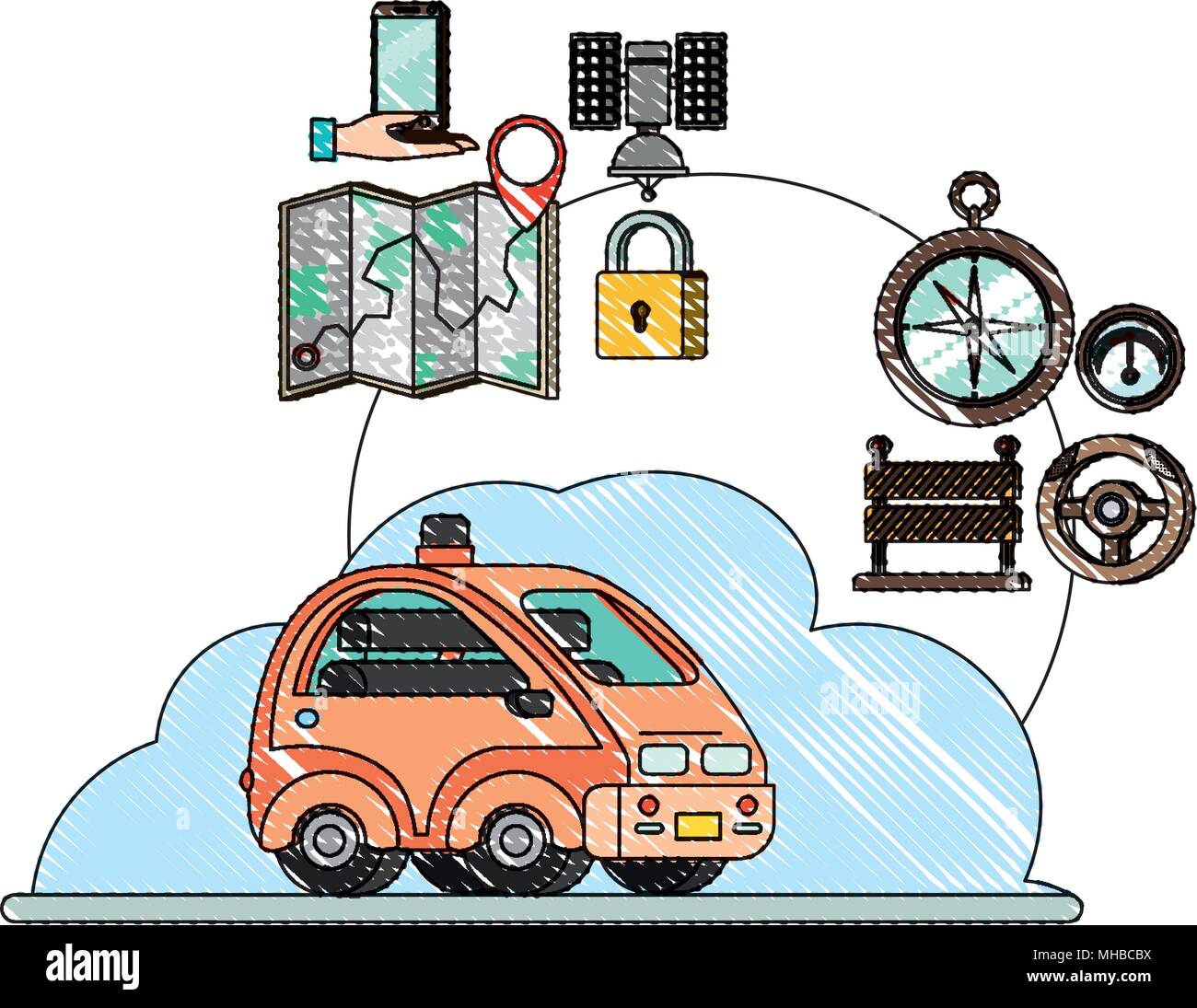 isometric car with gps service icons Stock Vector Image & Art - Alamy