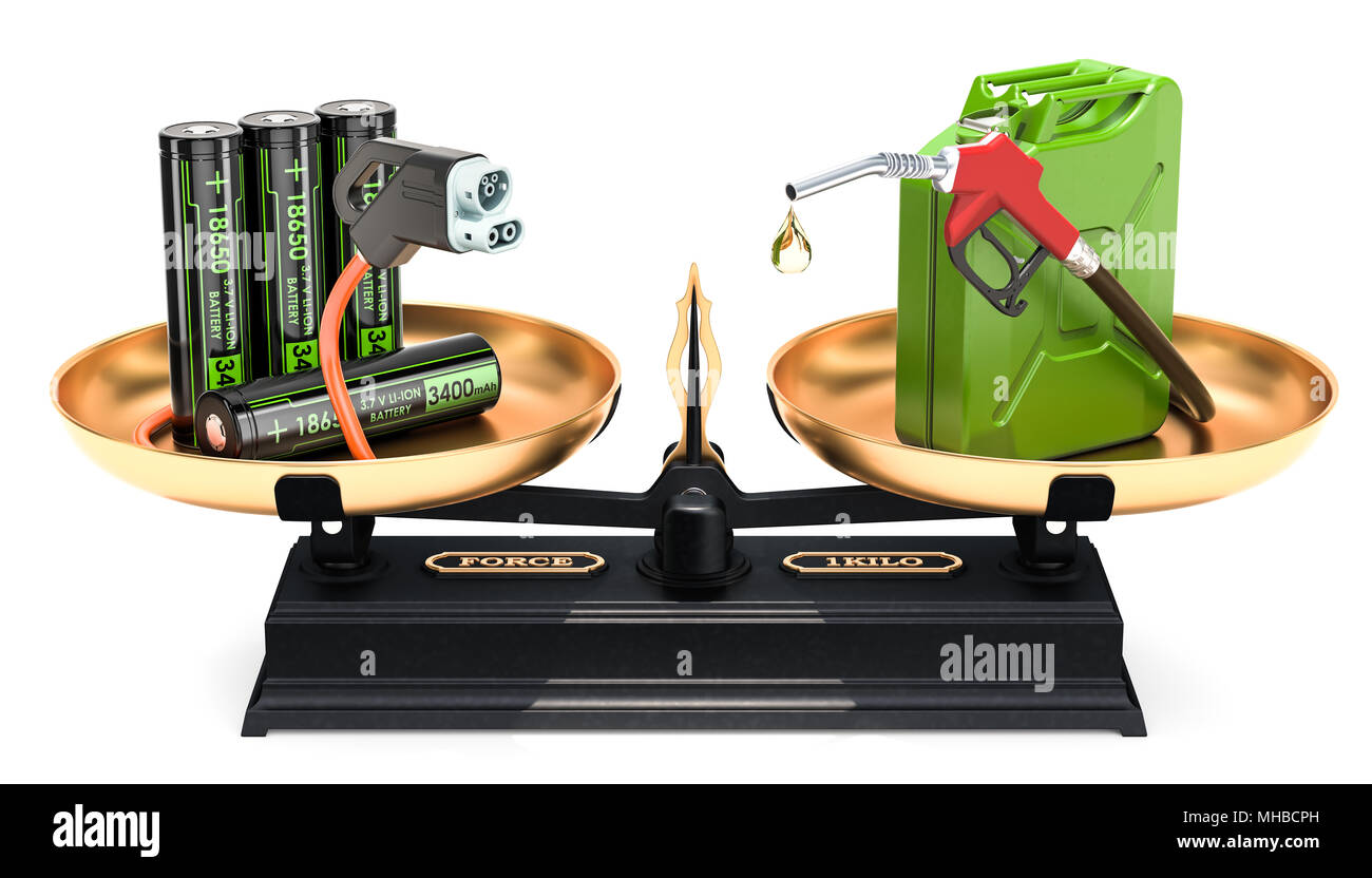 Balance concept, electric car charging or petroleum. 3D rendering