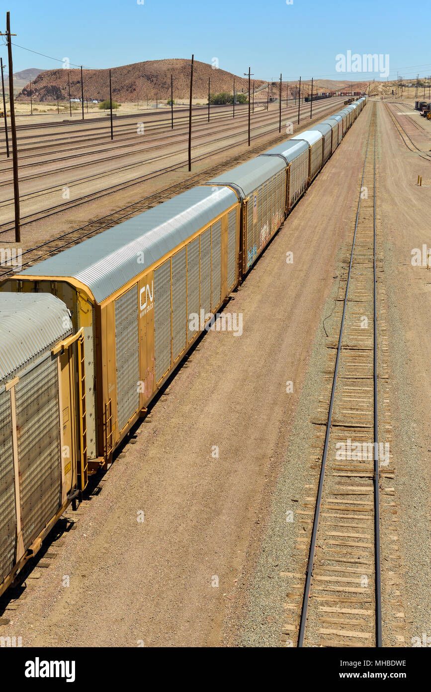 Railroad Junction and Station, Barstow, California. Stock Photo