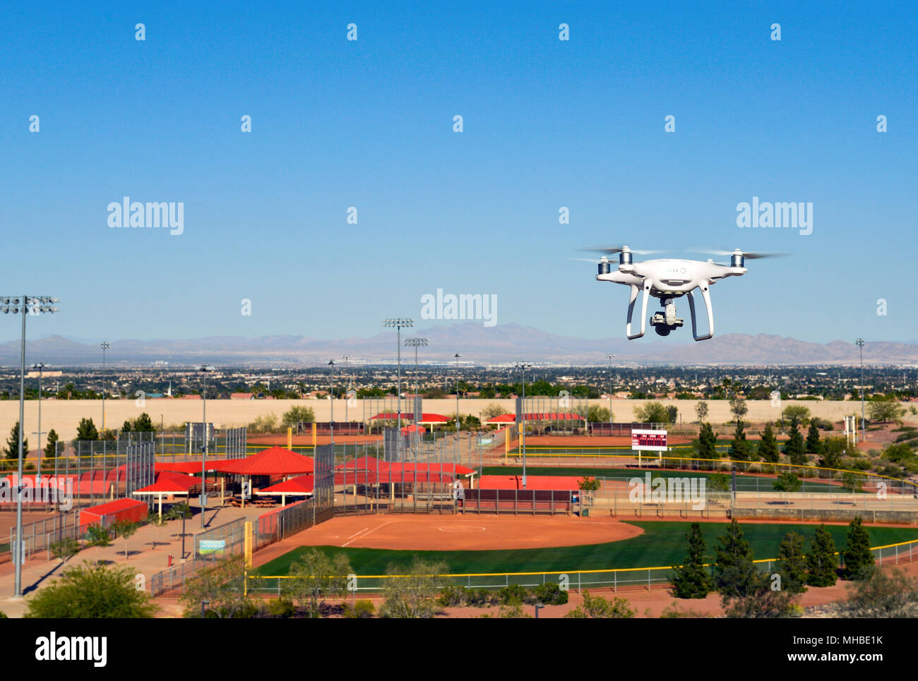Operating a Drone over the Nevada Desert Stock Photo