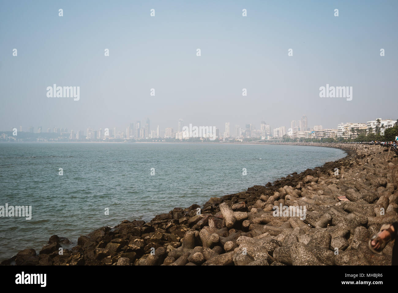 shore line in Colaba with city view on the sea in Mumbai, Bombay, India ...