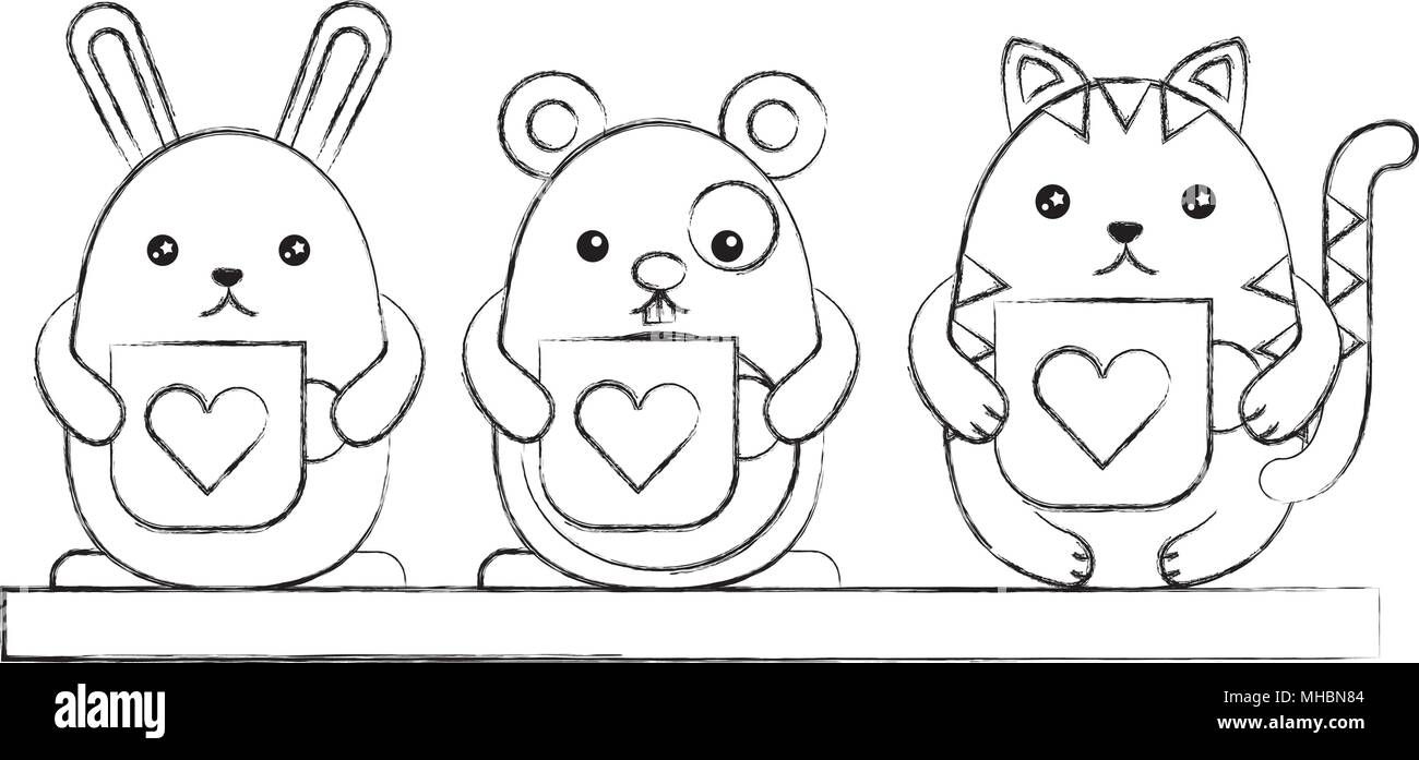 cute animals with cups kawaii character vector illustration design