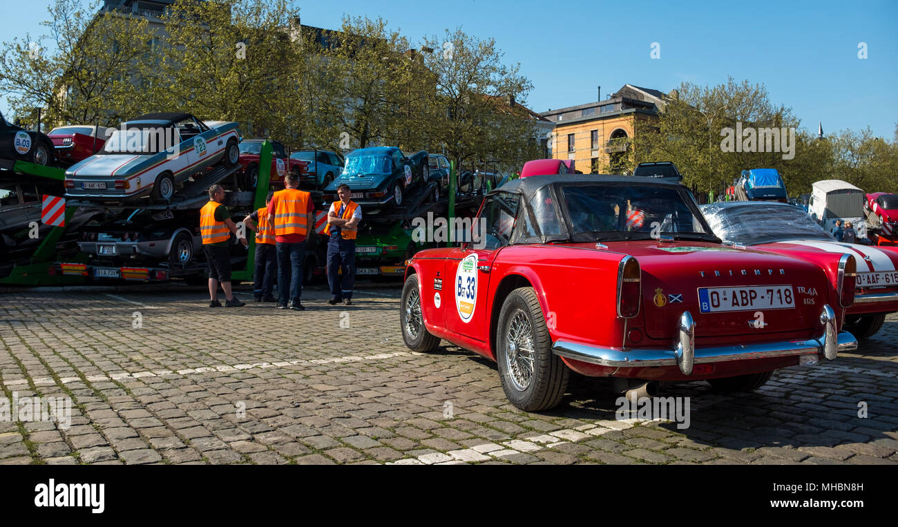 Image shows a Triumph TR4A car at the Antwerp Classic Car Event Stock Photo