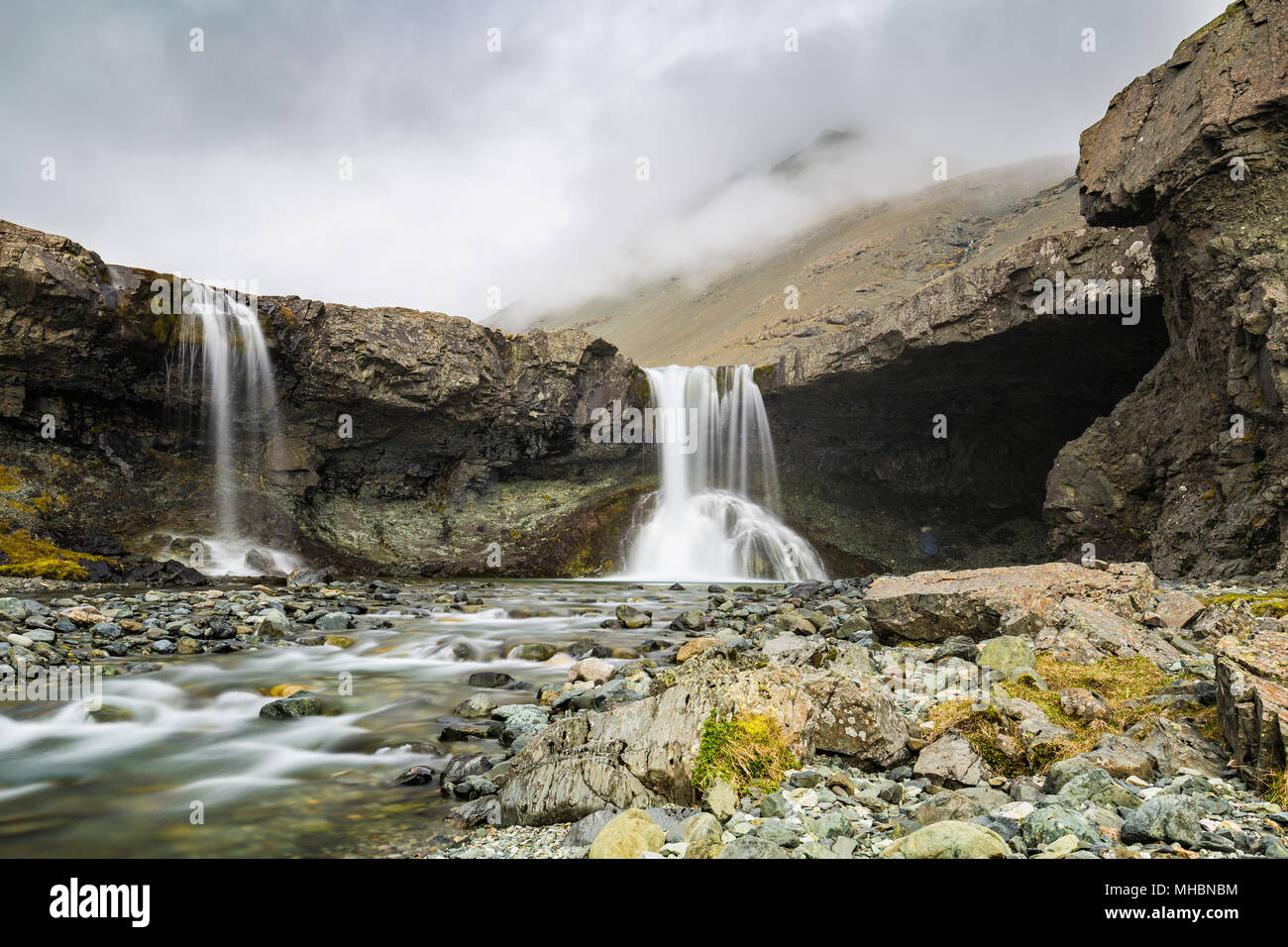 Twin Skutafoss waterfalls in Eastern Iceland Stock Photo
