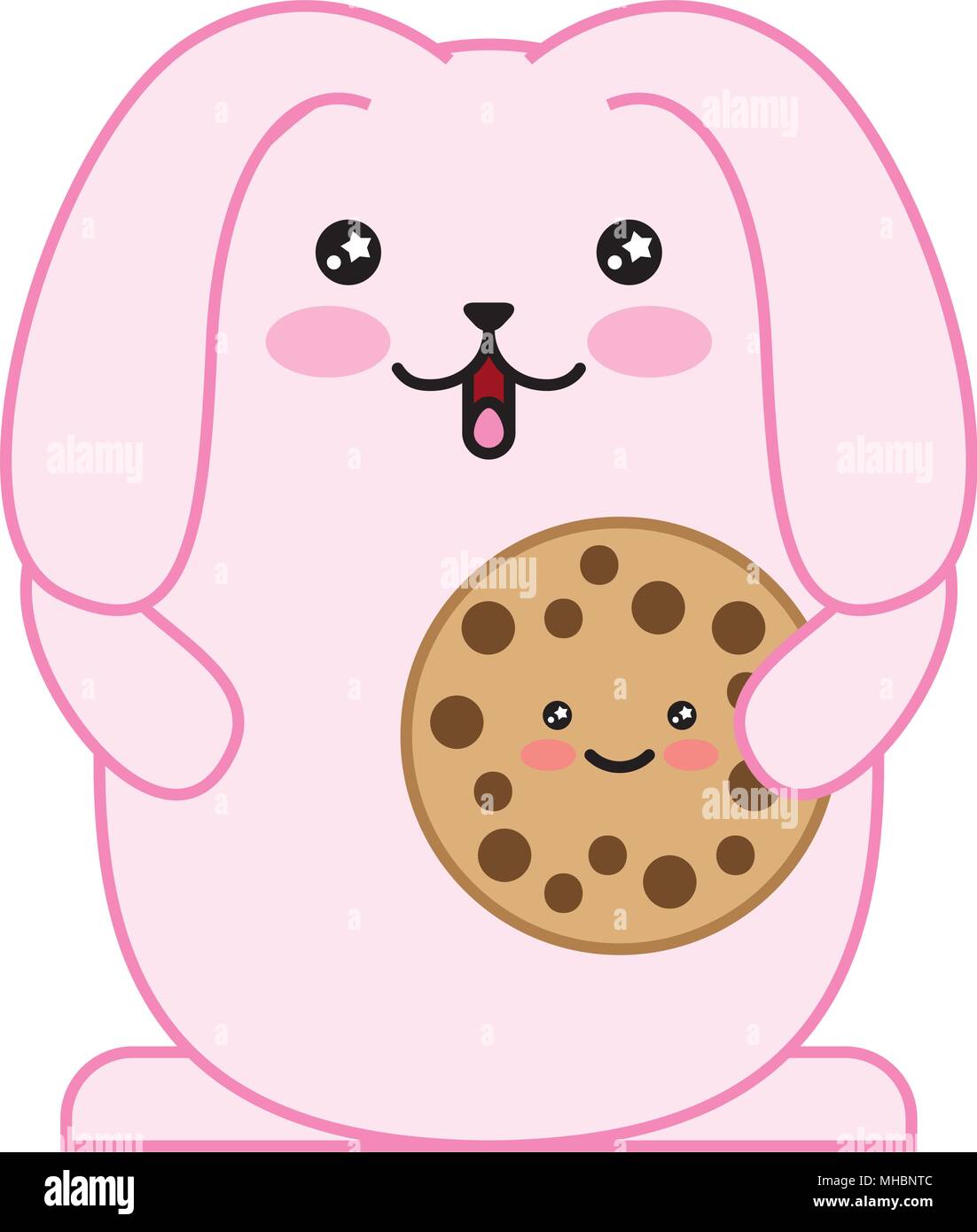 kawaii rabbit cartoon with cookie vector illustration Stock Vector ...