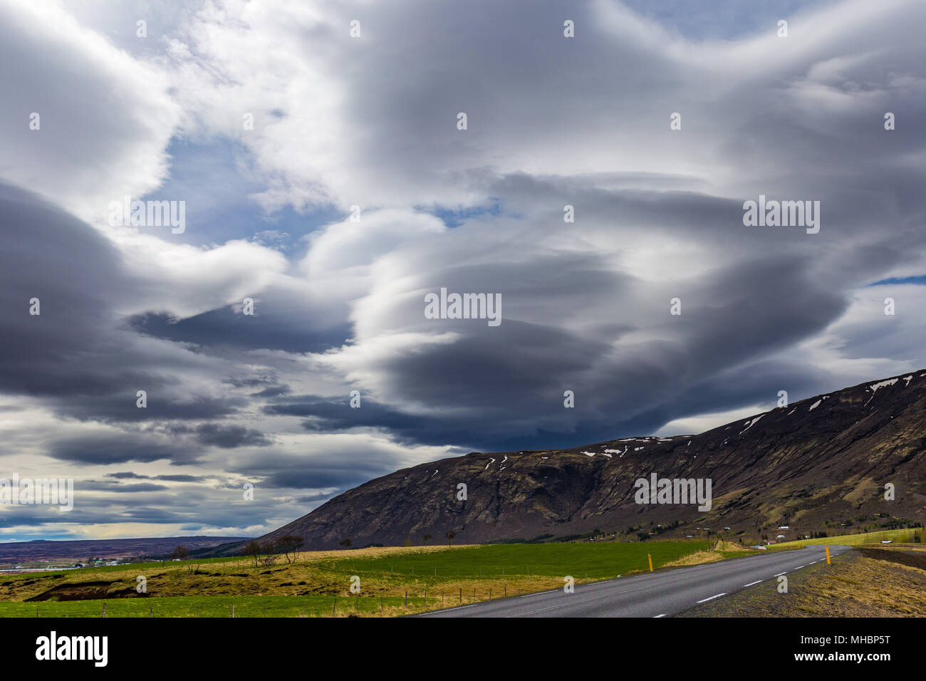 Dramatic cloudscape near Laugarvatn village, Iceland Stock Photo