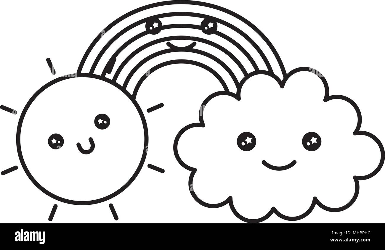 rainbow with cloud and sun kawaii character vector illustration design ...