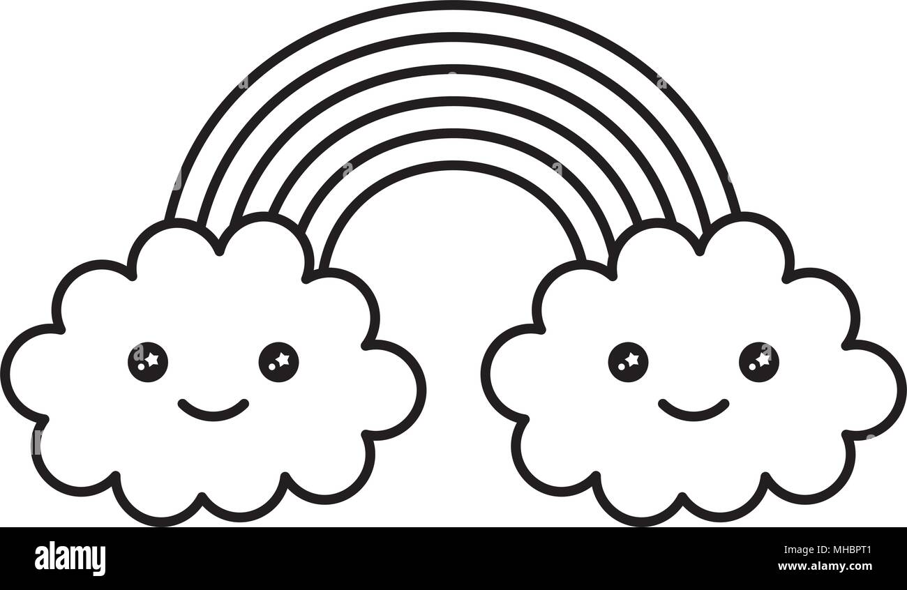 rainbow with clouds kawaii character vector illustration design Stock ...