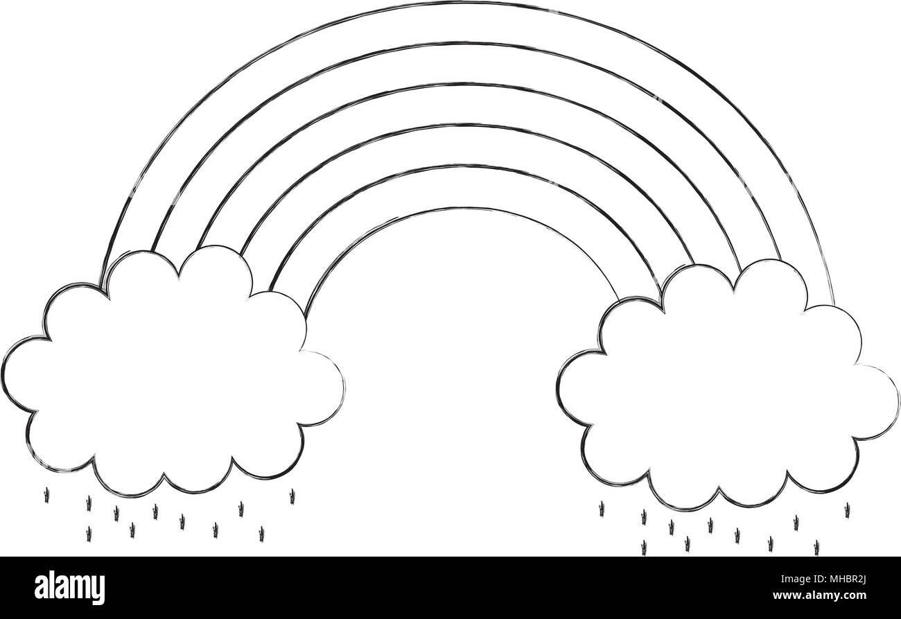 rainbow with clouds kawaii character vector illustration design Stock ...