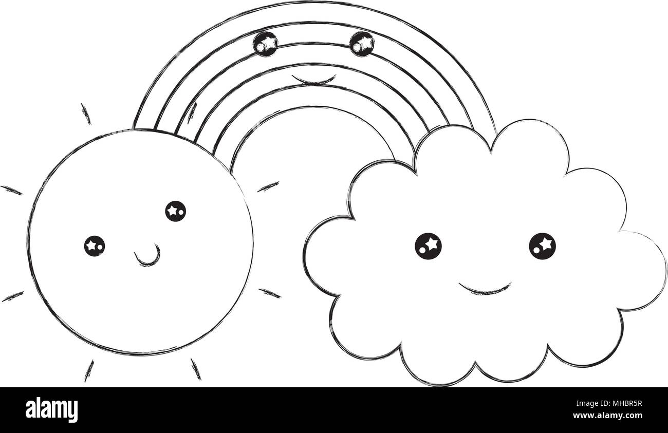 rainbow with cloud and sun kawaii character vector illustration design ...