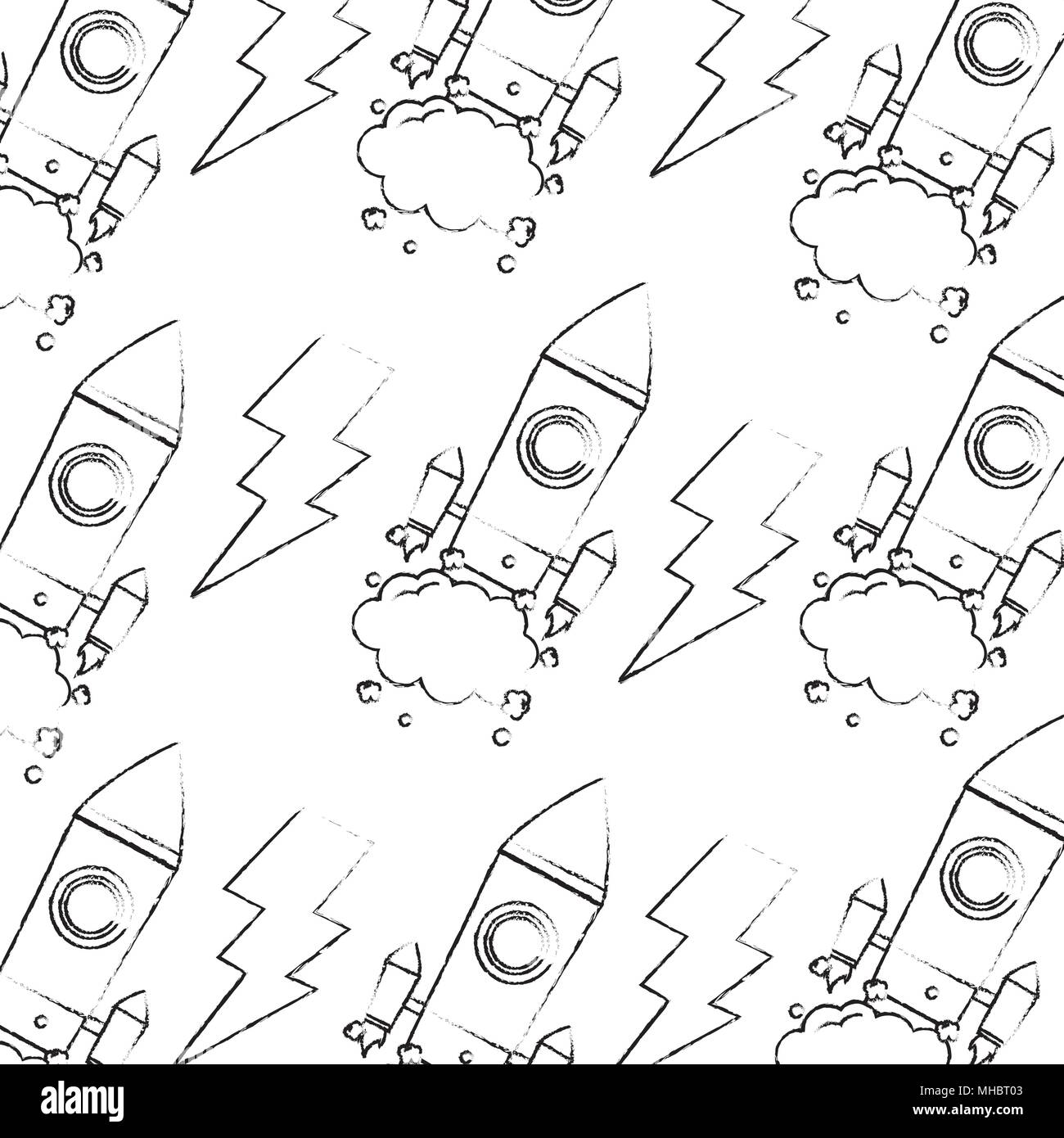 background rocket ship and thunderbolt design image vector illustration Stock Vector