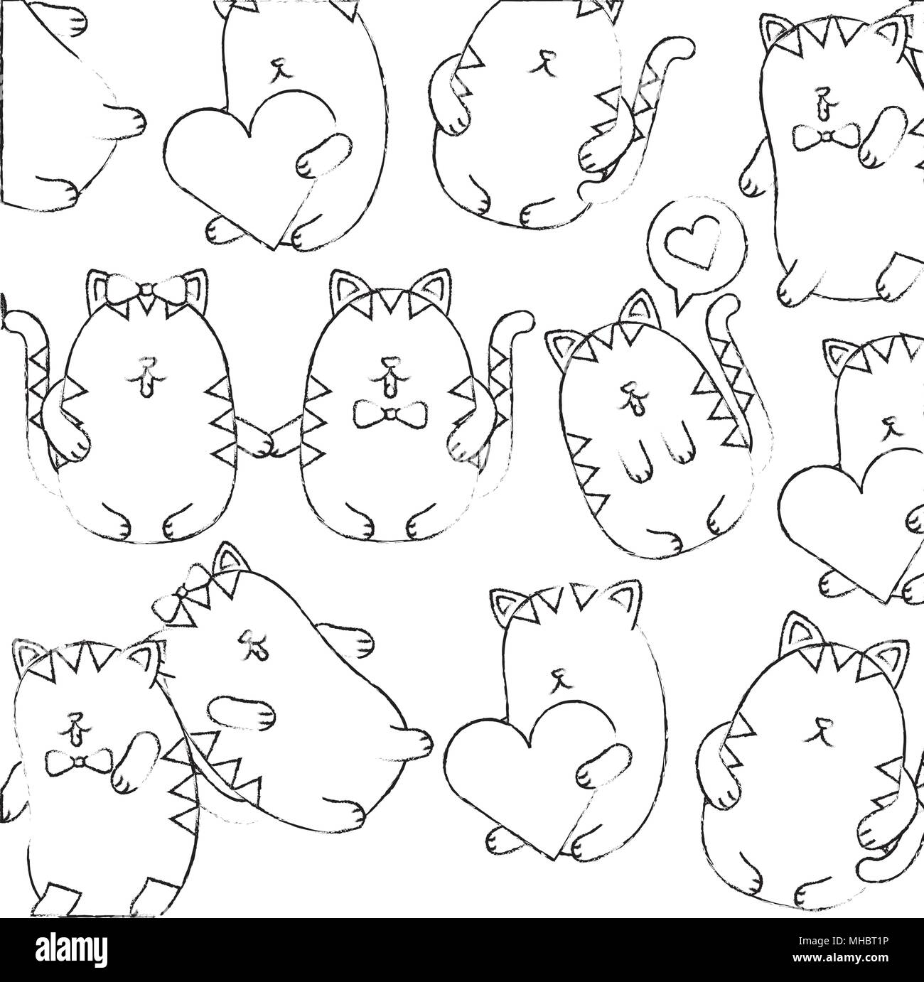 cute cats hearts speech bubbles background vector illustration Stock Vector