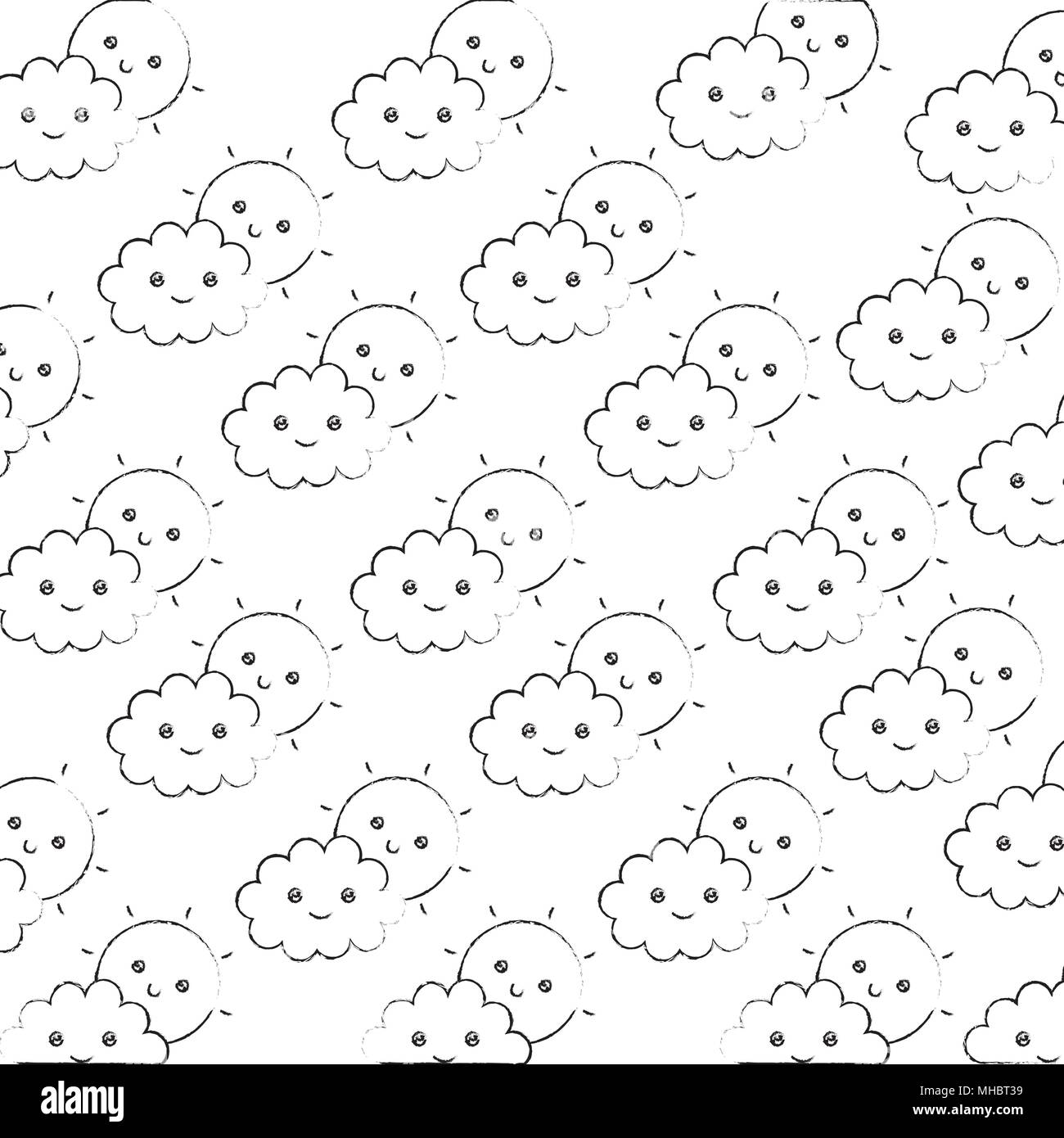 kawaii clouds and sun cartoon decorative background vector illustration ...