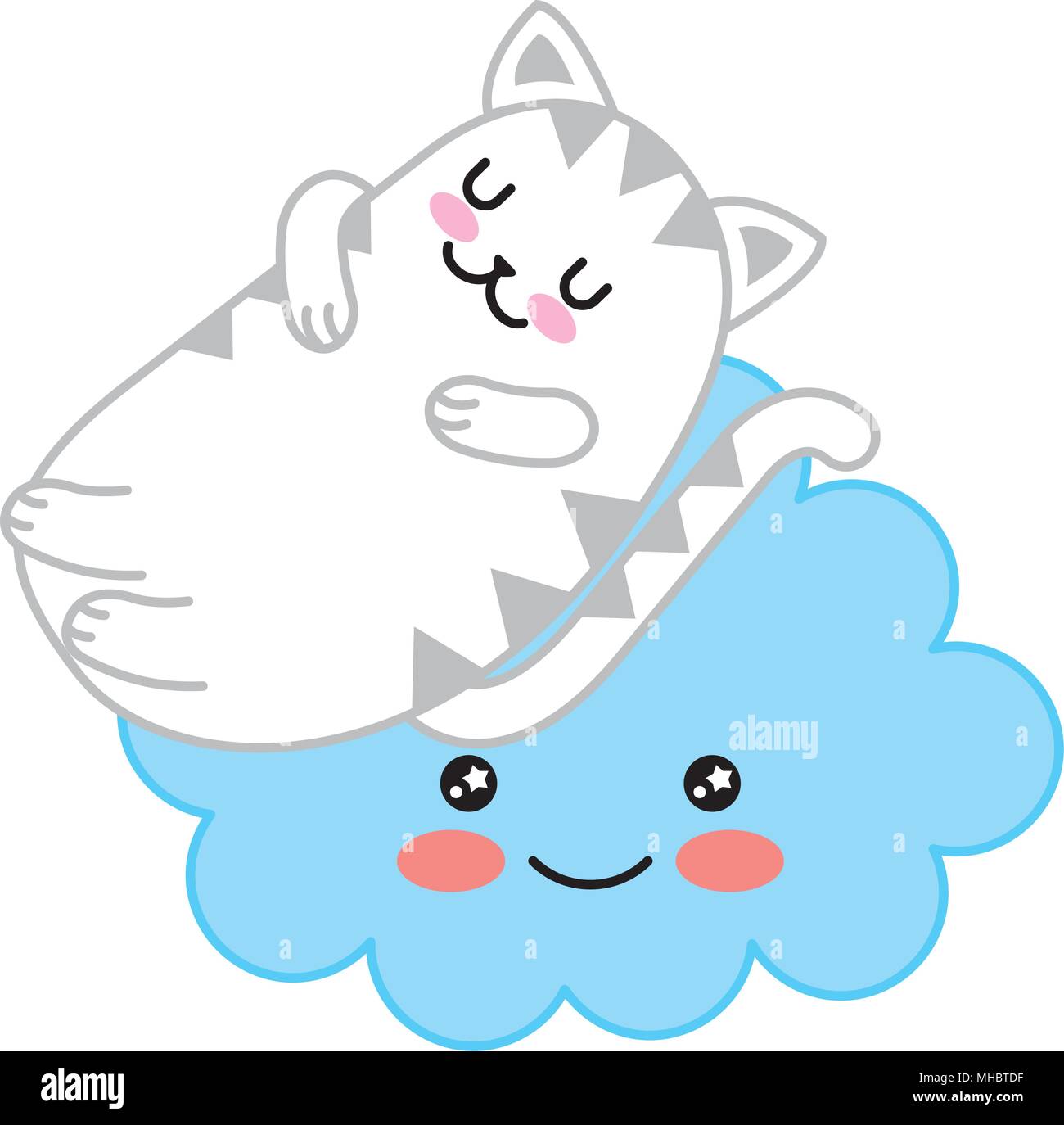 kawaii cute kitti sleeping in cloud cartoon vector illustration Stock ...