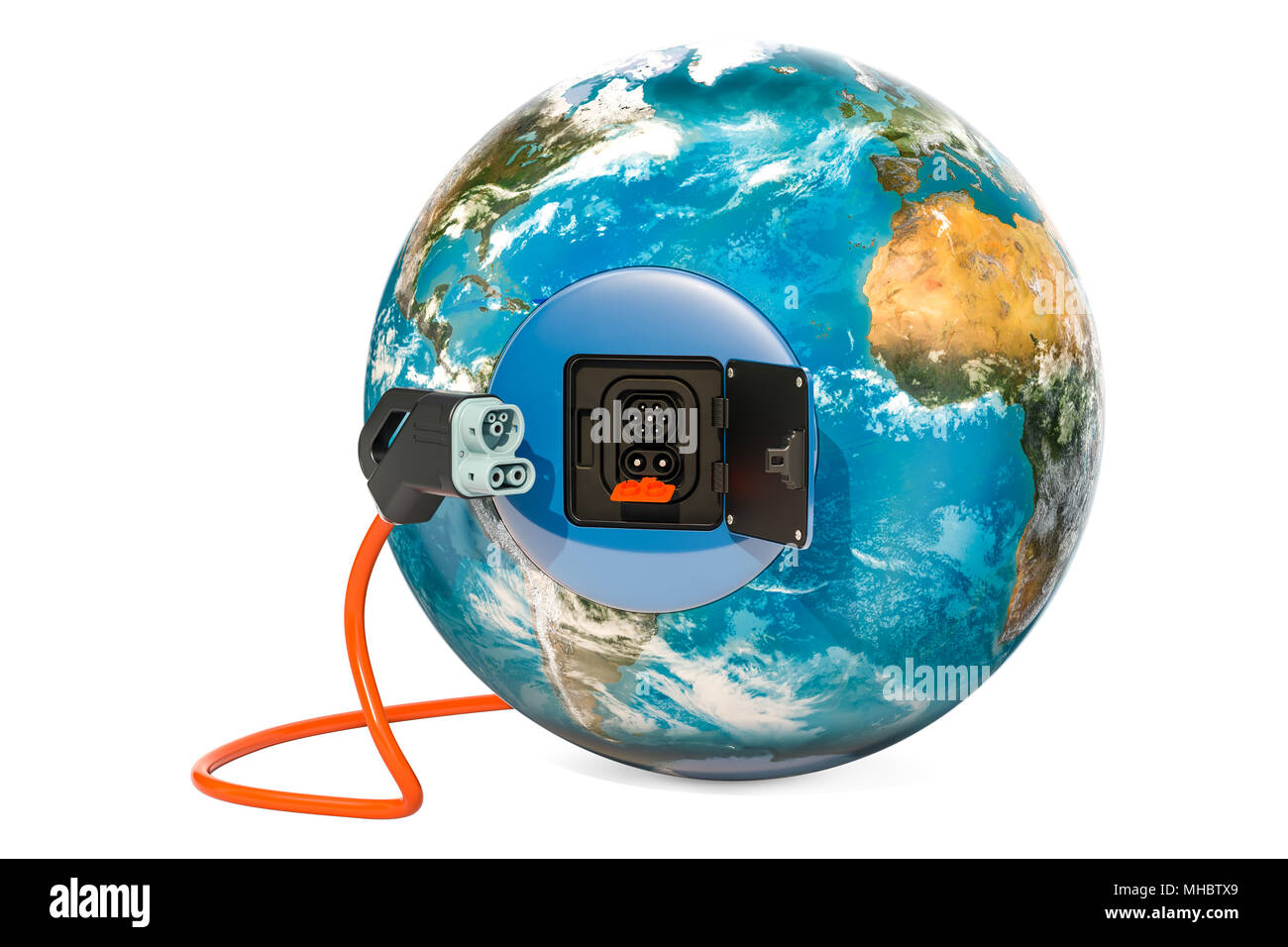 Electric car charging plug and station socket outlet in the Earth Globe