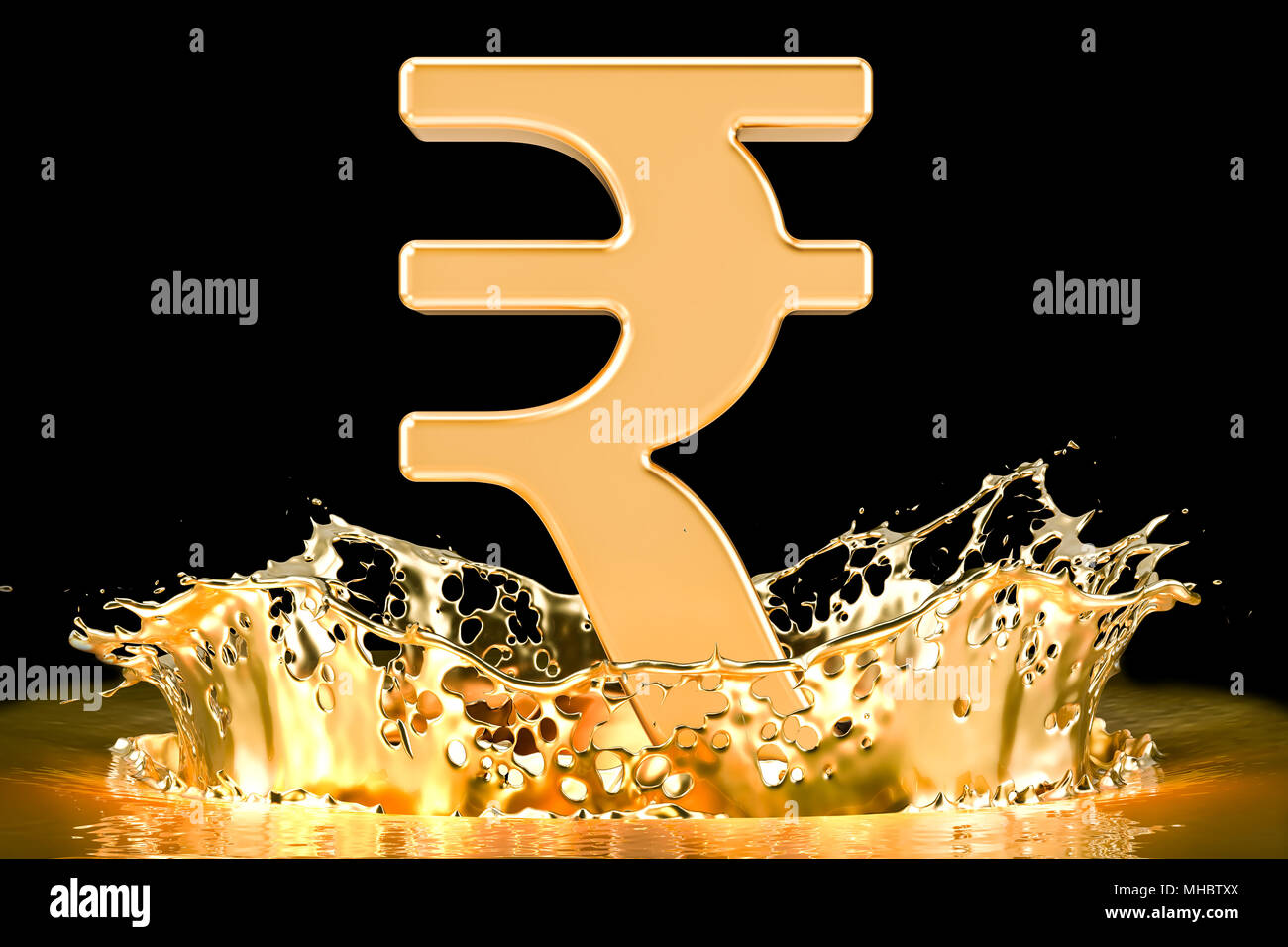 Golden rupee symbol with gold splashing, 3D rendering Stock Photo - Alamy