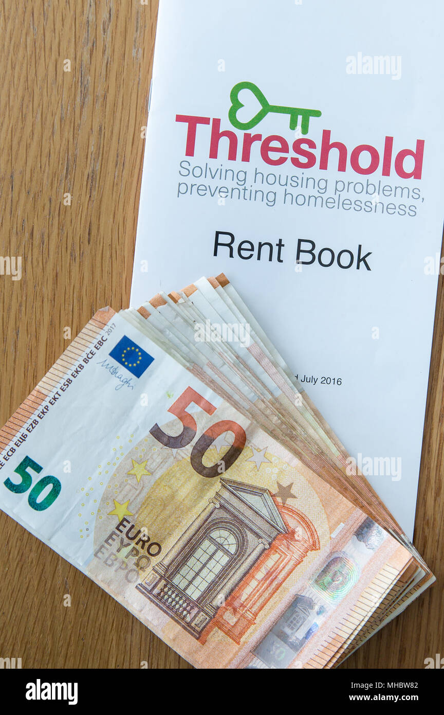 Cash for landlord for rented property and rental book from Threshold. Housing crisis. Cost of living in Ireland rising as rents continue to increase. Stock Photo