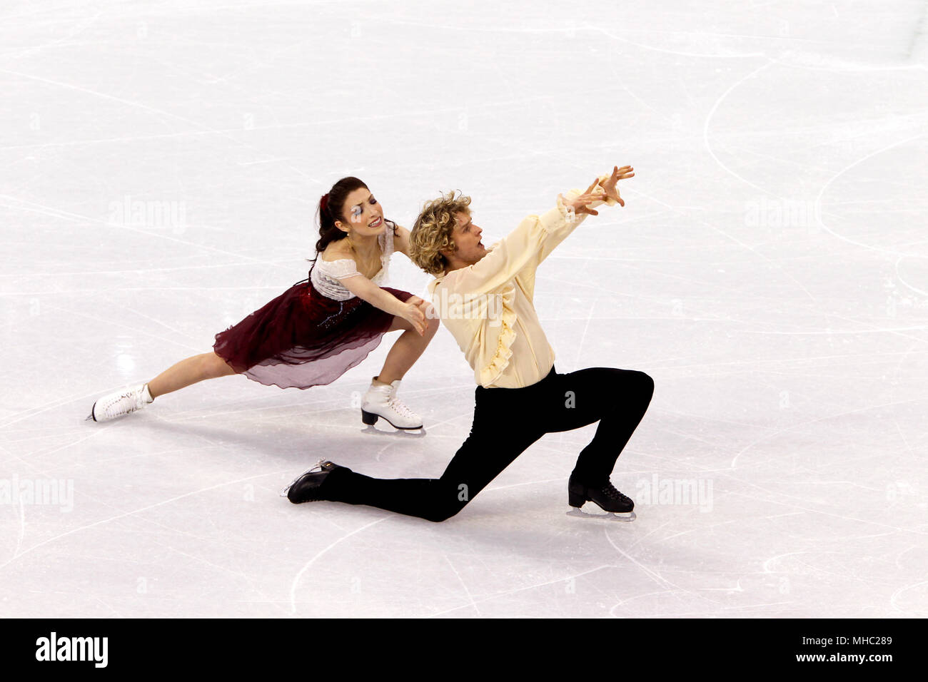 Merrill Davis and Charlie White of the United States during the Free Dance portion of the Ice Dancing Competition at the Vancouver Olympics, February 23, 2010.   They won the silver medal. Stock Photo